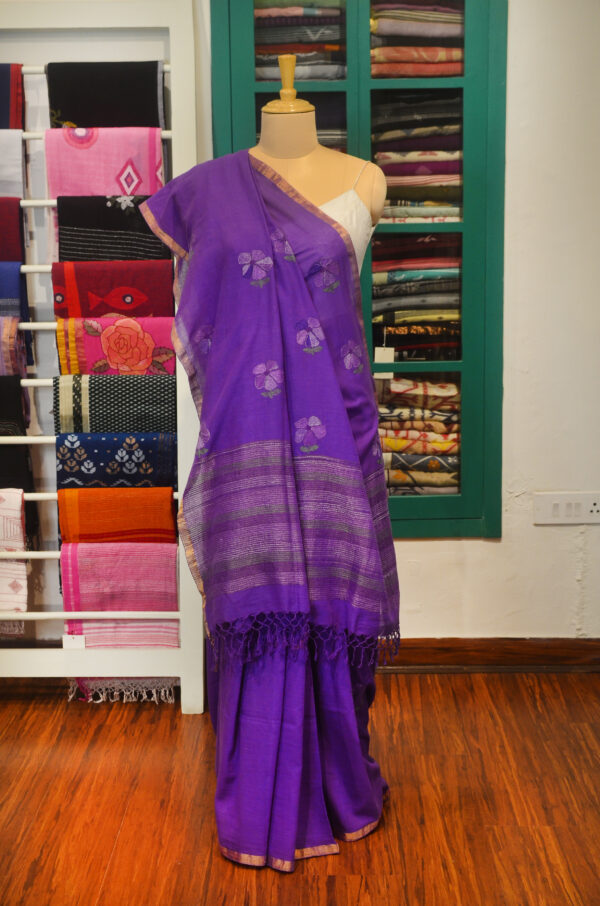 Handspun Handwoven Purple Soft Cotton Kantha Saree