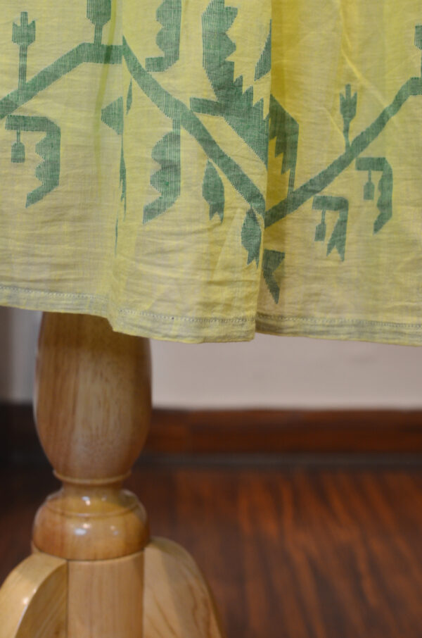 Hand spun Handwoven Pure cotton Jamdani Yellow Round Neck Dress with Lining - Image 6