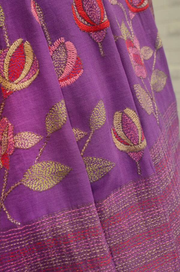 Handspun Handwoven Mauve Soft Cotton Kantha Saree - Image 3