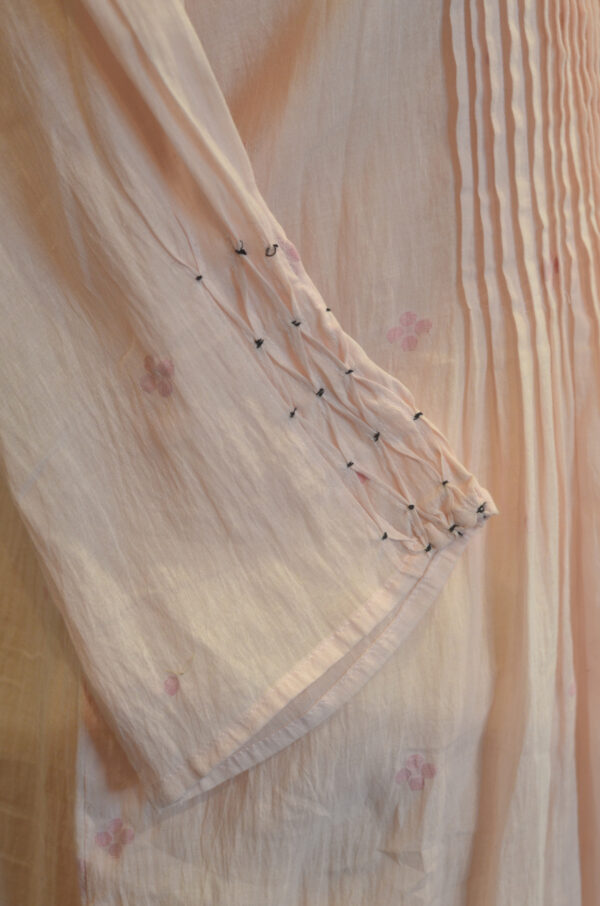 Hand spun Handwoven Pure cotton Jamdani Pink Round Neck Dress with Lining - Image 2