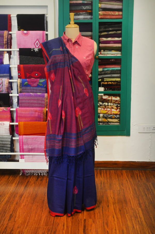 Handspun Handwoven Indigo Soft Cotton Kantha Saree