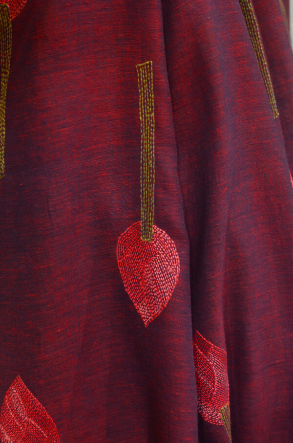 Handspun Handwoven Indigo Soft Cotton Kantha Saree - Image 3