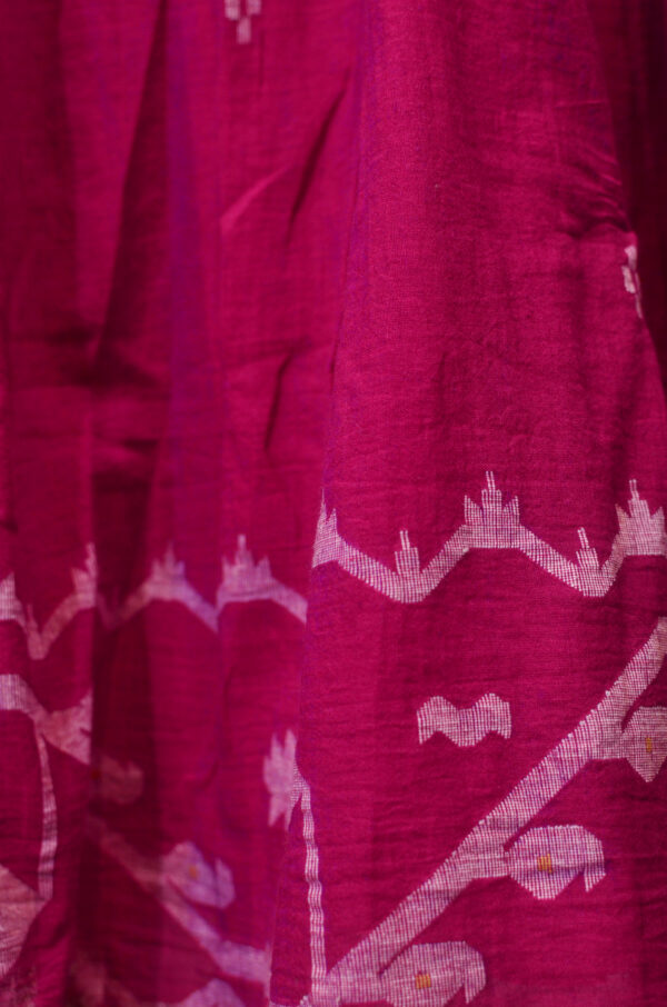 Hand Spun Handwoven Pure Cotton Hot Pink Jamdani Round Neck Dress with Lining - Image 6