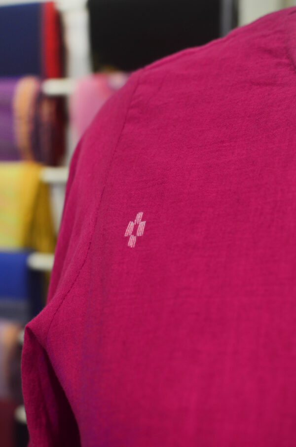 Hand Spun Handwoven Pure Cotton Hot Pink Jamdani Round Neck Dress with Lining - Image 4
