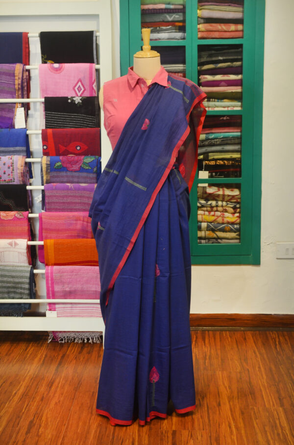 Handspun Handwoven Indigo Soft Cotton Kantha Saree - Image 5