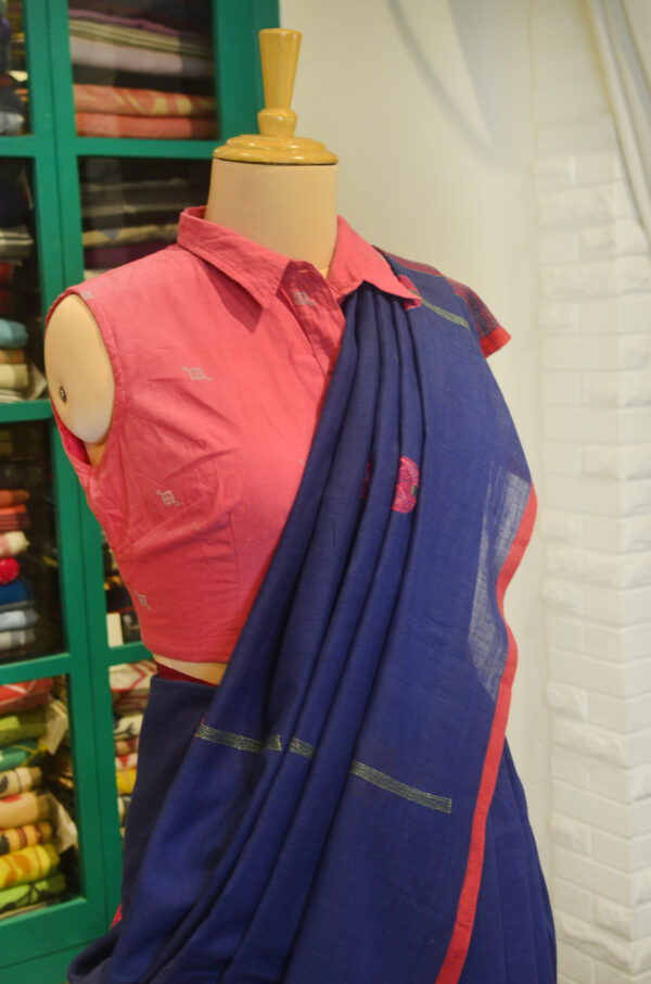 Handspun Handwoven Indigo Soft Cotton Kantha Saree - Image 2